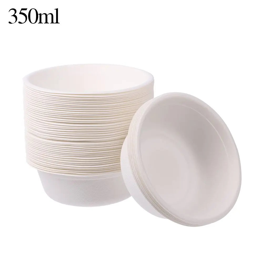 50PCS/Pack 220/350/500ml Disposable Dinnerware ECO-Friendly White Paper Bowl