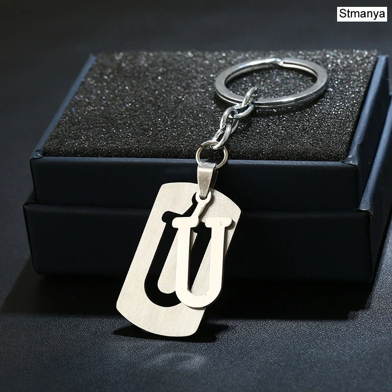 NEW DIY Stainless Steel AZ Letters key Chain