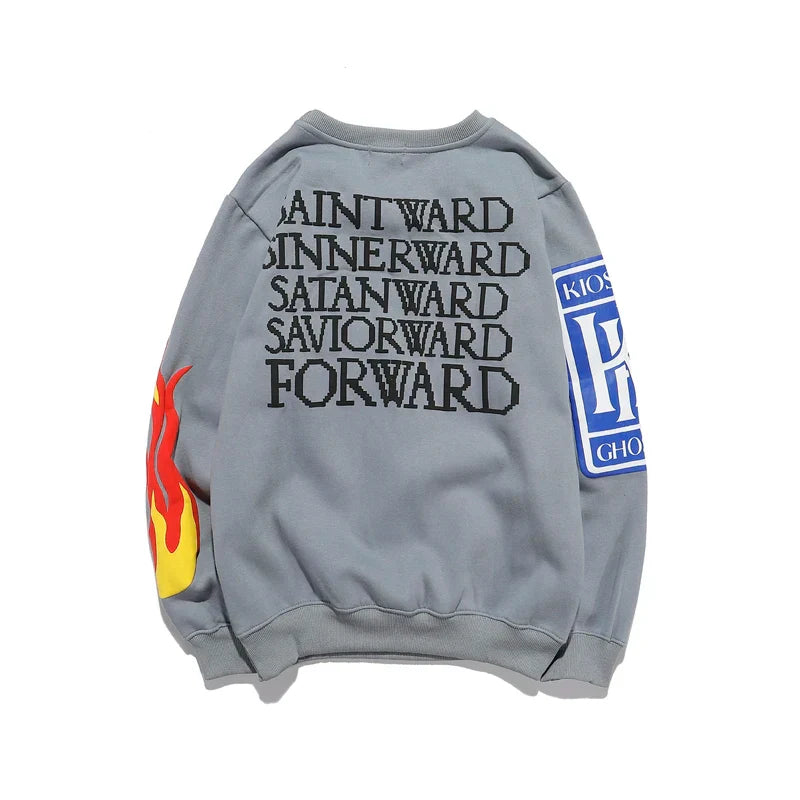 Harajuku Retro Letter Flame Puff Print Round Neck