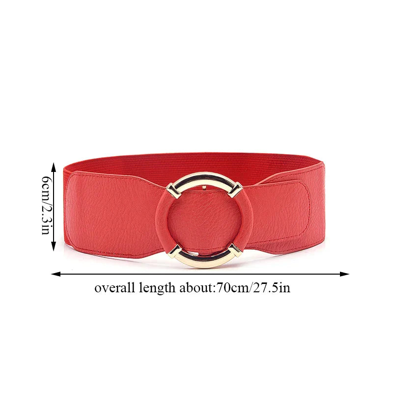Women Elastic Stretch Waistbands Female Gold Round Buckle