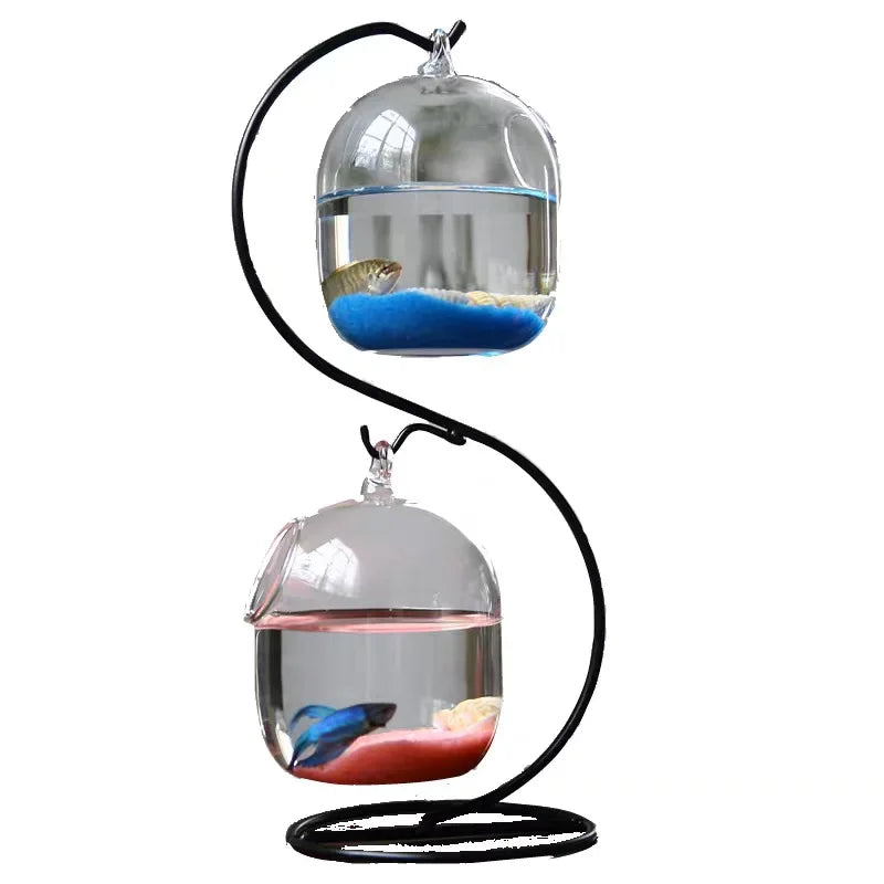 Double-deck Suspended Transparent Hanging Glass Fish Tank Infusion