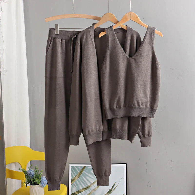 GIGOGOU Spring Autumn 3 Piece Women Cardigan Tracksuits