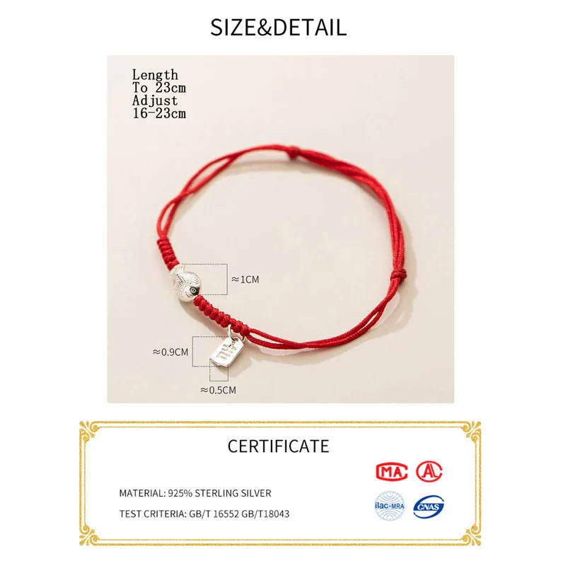 La Monada 925 Silver Fish Red Rope Bracelets