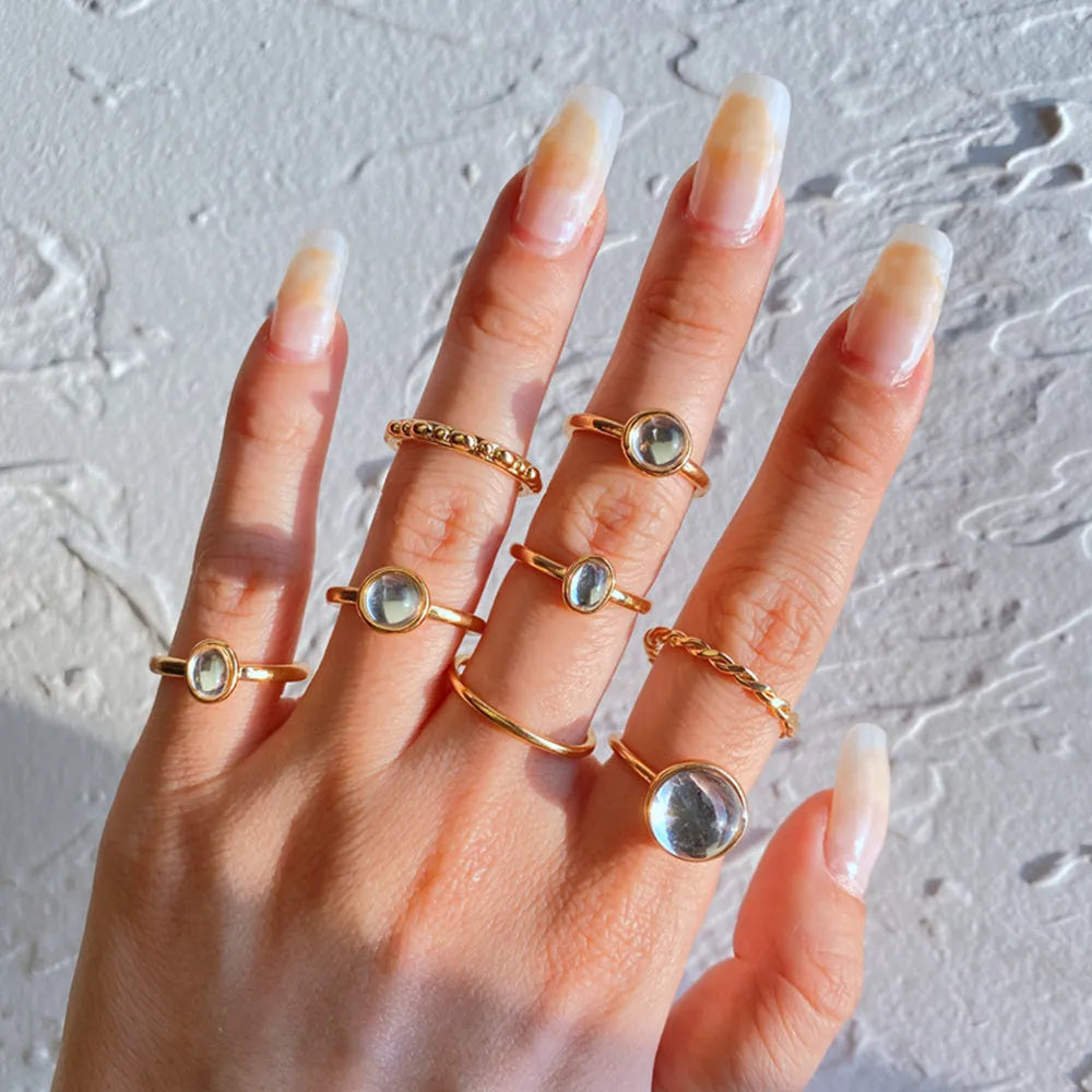 Korean Colorful Stone Rings Set for Women Girls