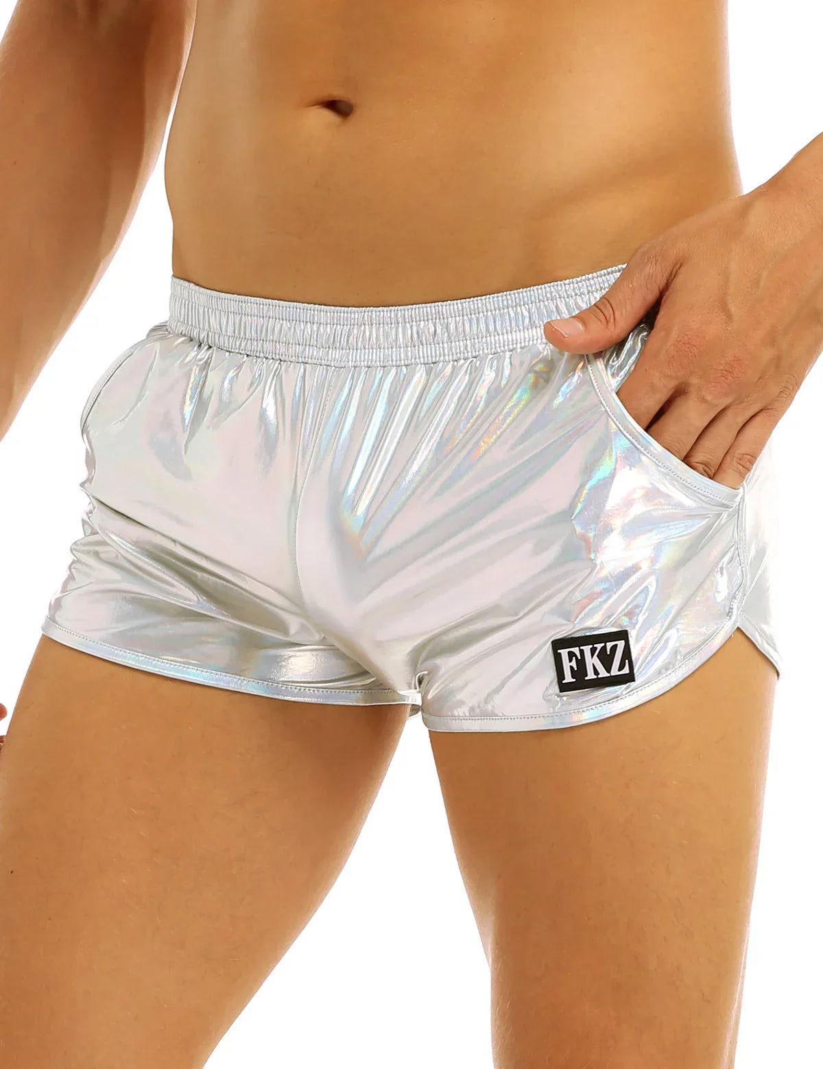 Mens Holographic Shiny Metallic Boxer Briefs Casual Loose