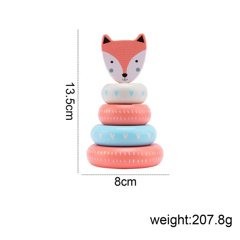 Rainbow Animal Fox Rabbit Blocks Baby Toy Wooden
