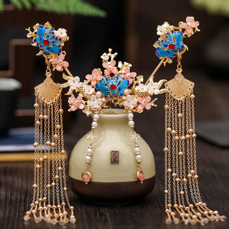 Chinese Hanfu Hair Accessories Set Long Fringed Vintage