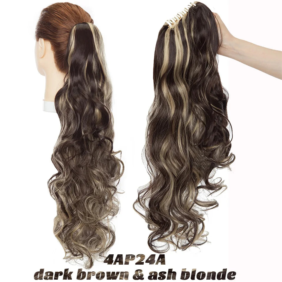 Benehair Synthetic 24inch Long Wavy Claw On Ponytail