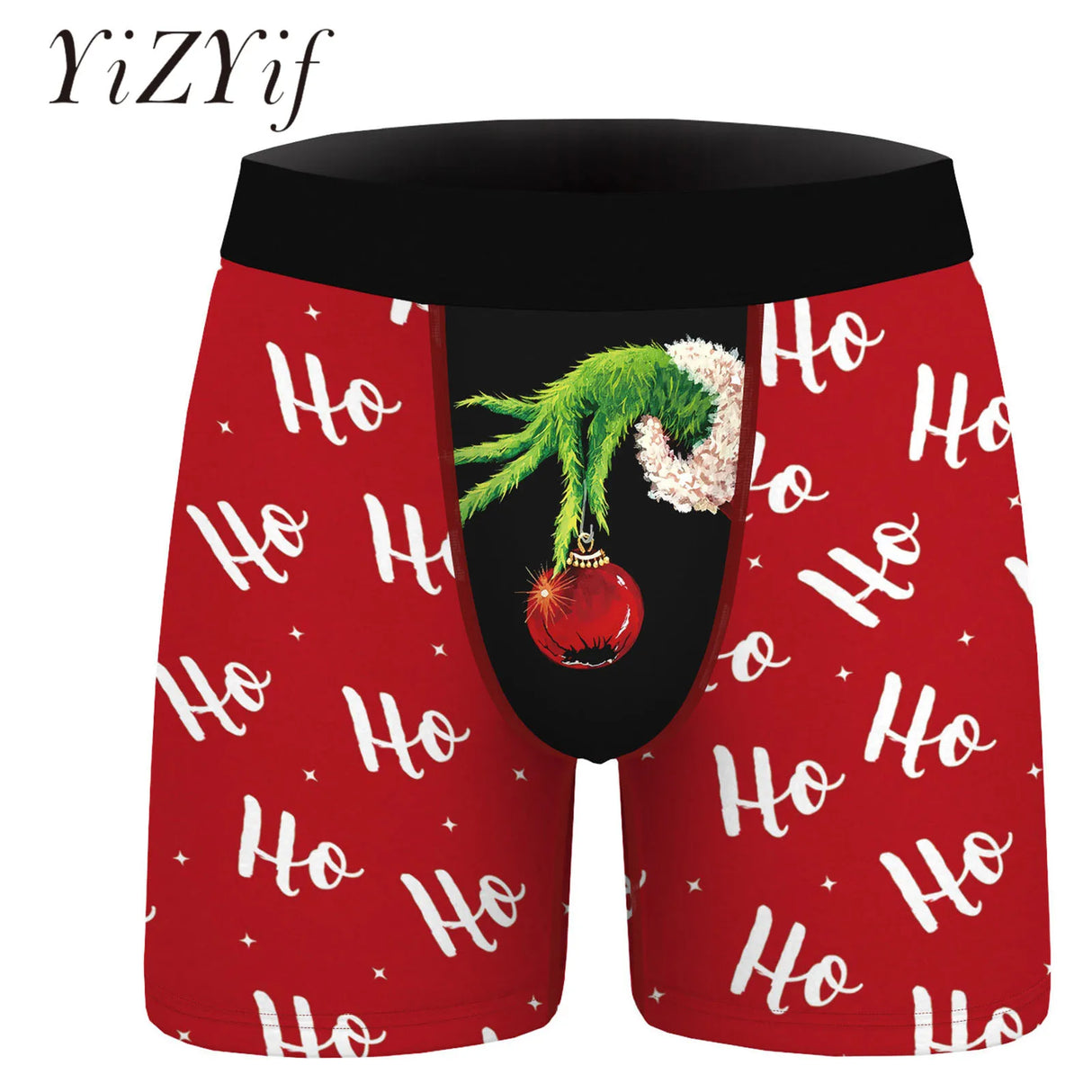 Mens Christmas Printed Shorts Underwear Mid Waist Elastic