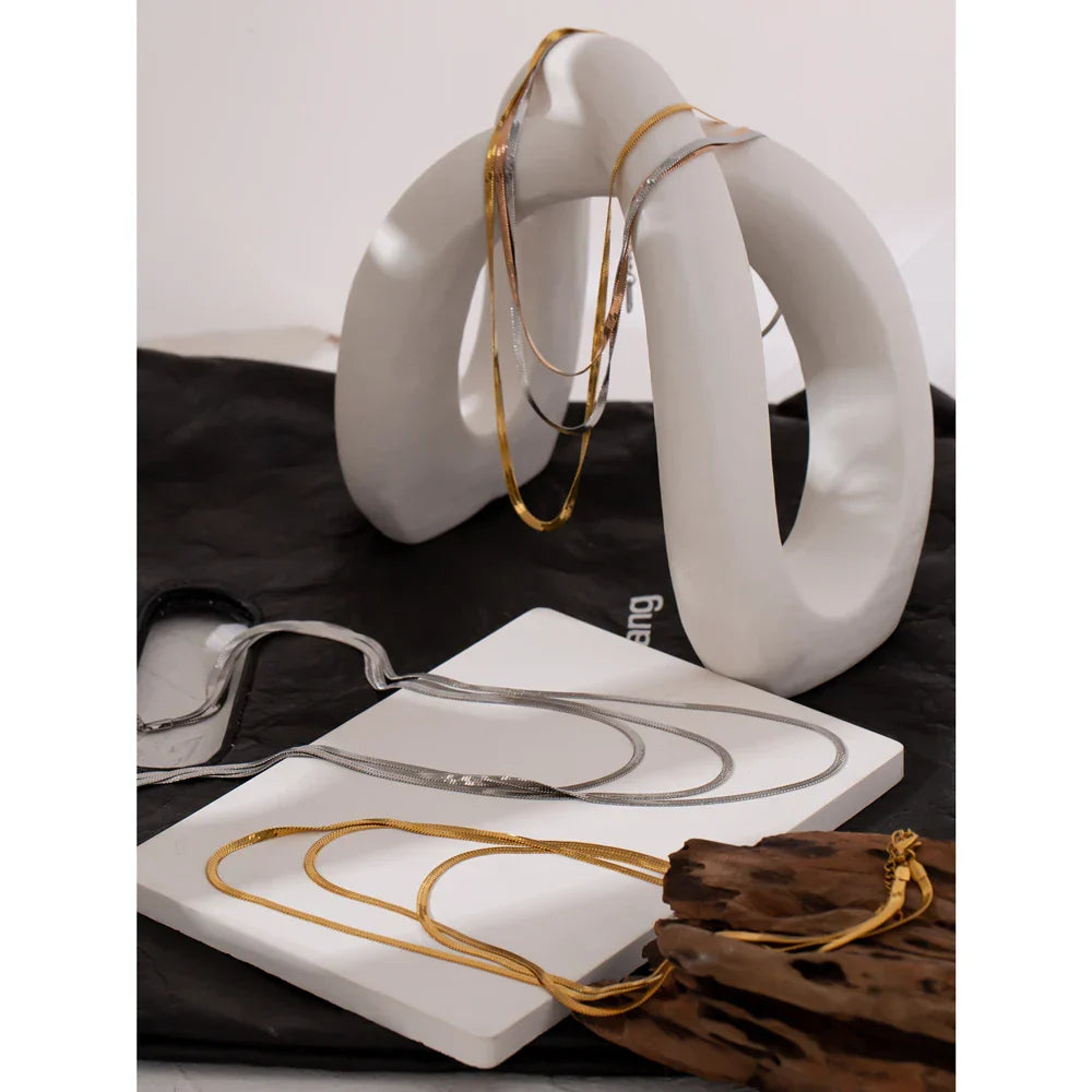 Yhpup Stainless Steel Snake Chain Stacked Necklaces Jewelry