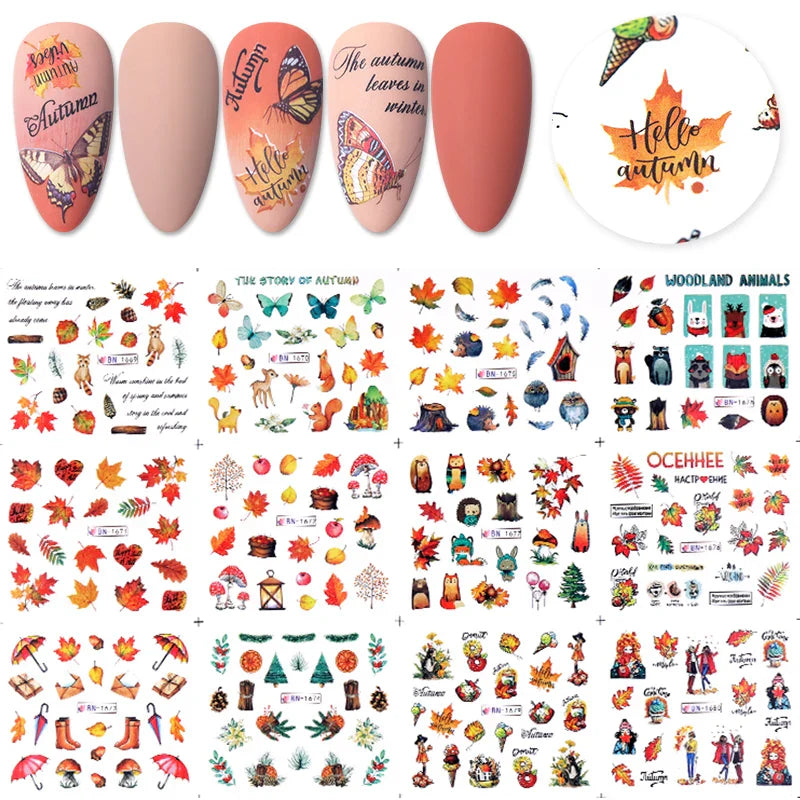 12 Designs Nail Stickers Set Mixed Floral Geometric