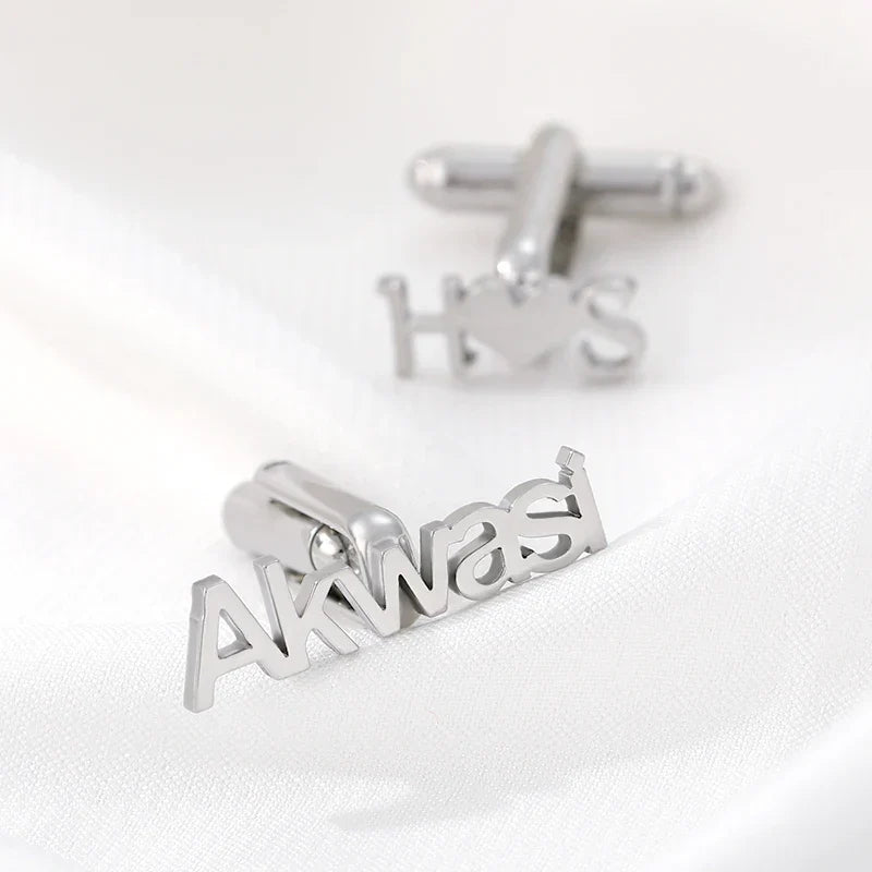 Custom Name Initials Logo Cufflinks Studs Stainless Steel