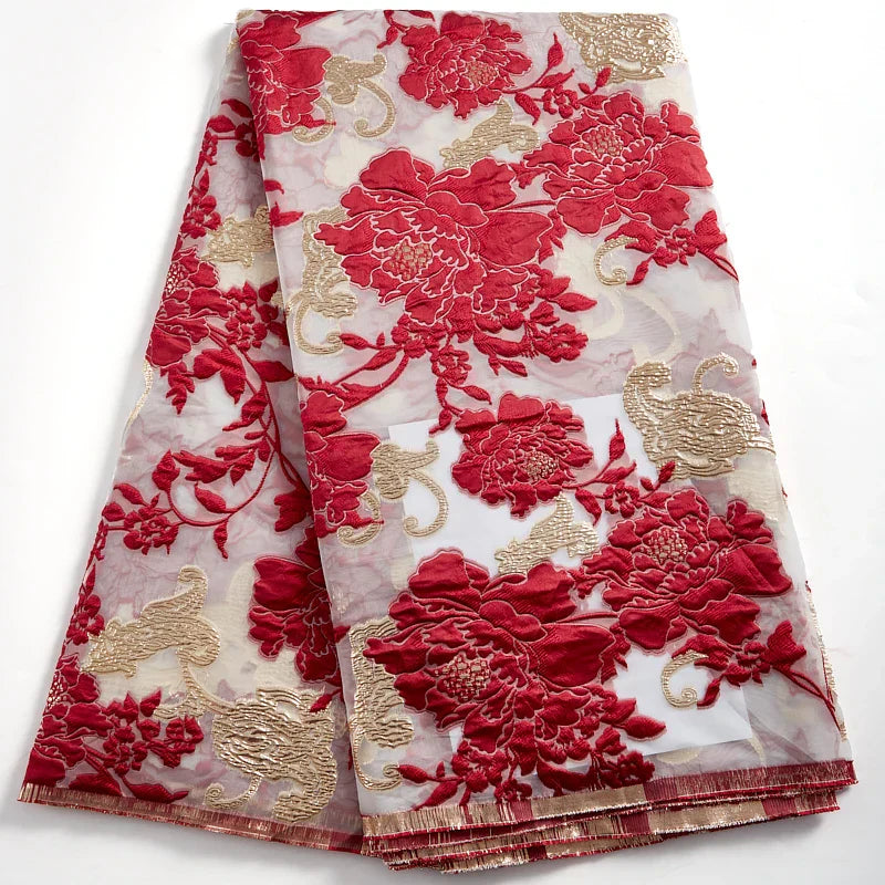 African Tulle Lace Fabric 2024 Satin Nigerian Brocade