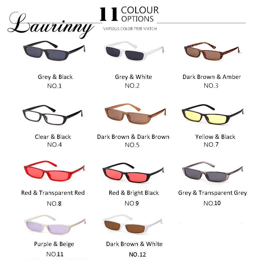 Vintage Narrow Rectangle Small Women Sunglasses Ocean Lens