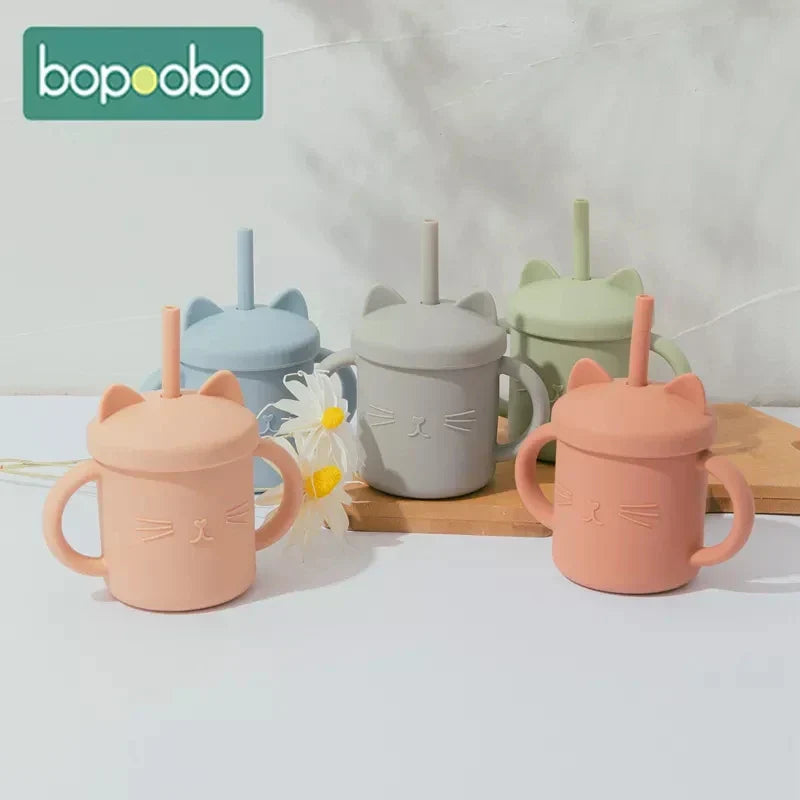 Bopoobo Baby Feeding Straw Cup Baby Cartoon Cat
