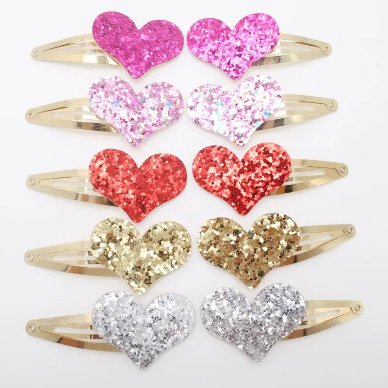 10pcs/lot Small Size Girls Hairclips Glitter Heart Birthday