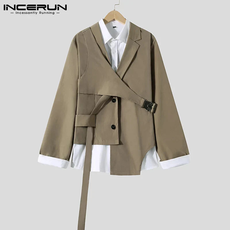INCERUN Fashion Men Blazer Streetwear Lapel 2023 Long