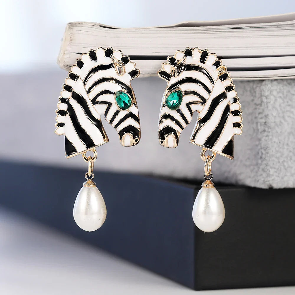 Huitan Fashion Zebra Head Shape Drop Earrings Women