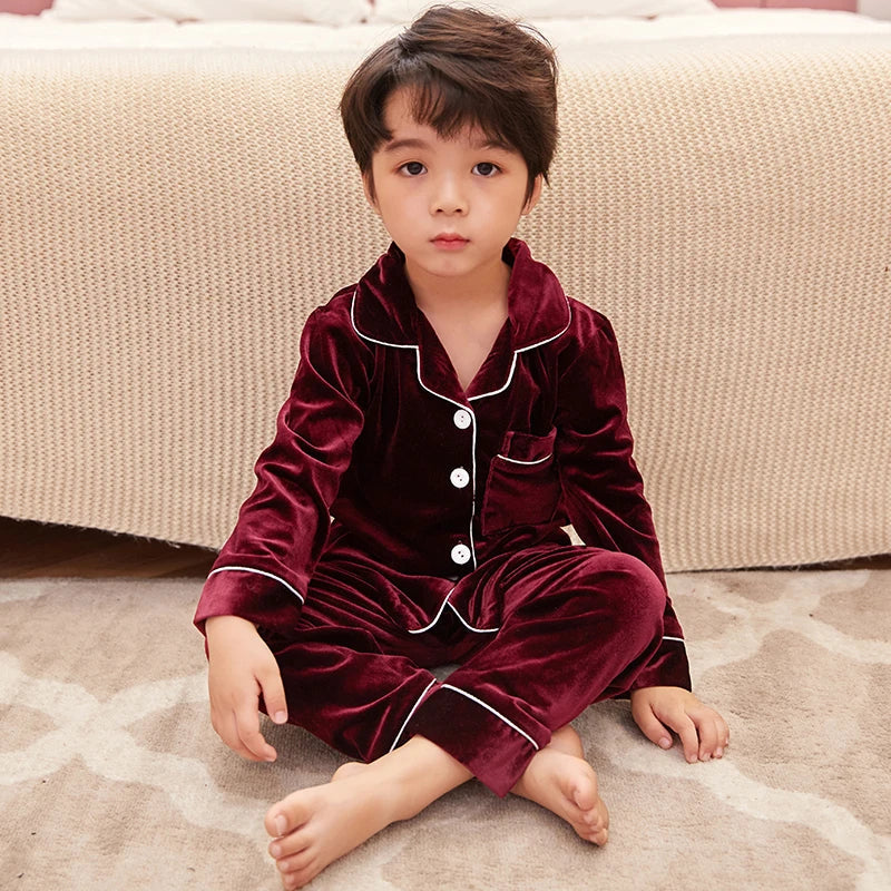 Autumn Winter Children Velour Pajamas Set Teen Warm