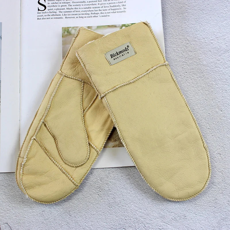 Sheepskin Fur Mittens Women's Leather Wool Color Winter