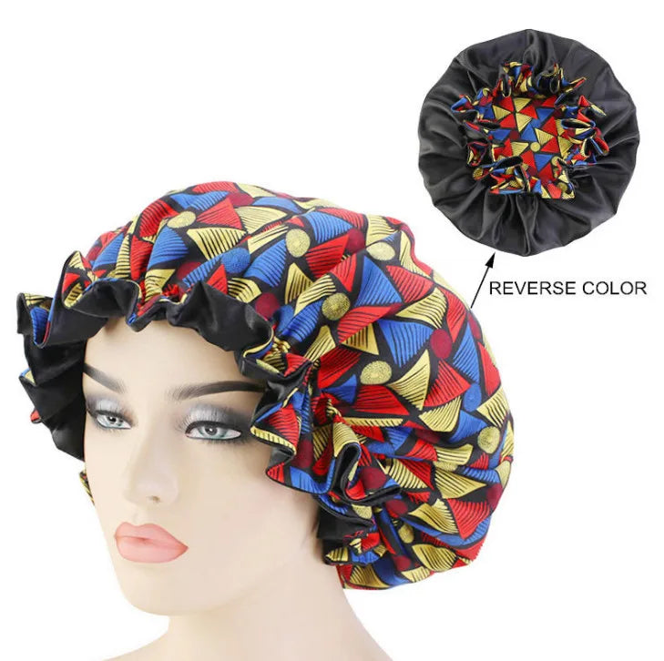 Women's Satin African Pattern Sleeping Hat Elastic Band