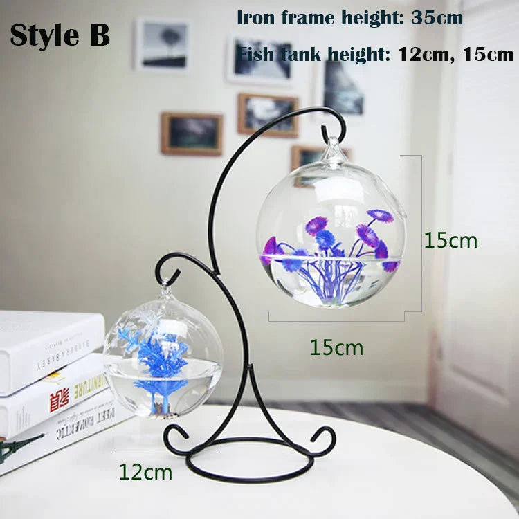 Double-deck Suspended Transparent Hanging Glass Fish Tank Infusion