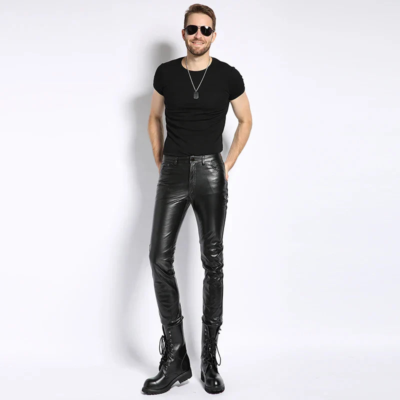 Brand Punk Genuine Leather Pants Men Autumn Winter