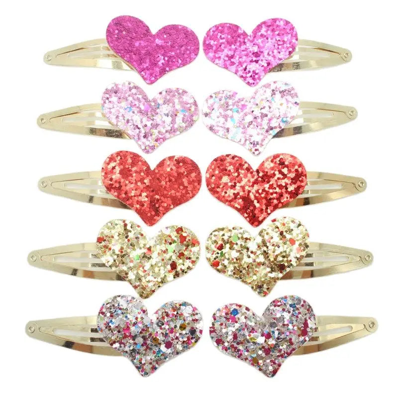 10pcs/lot Small Size Girls Hairclips Glitter Heart Birthday