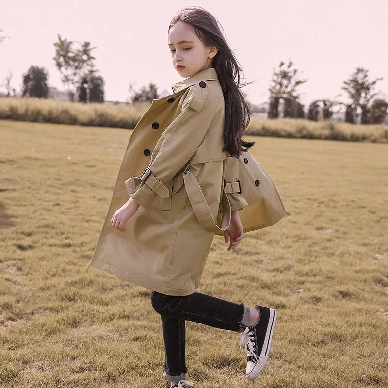 2024 Spring Autumn Cotton Teen Girls Long Trench