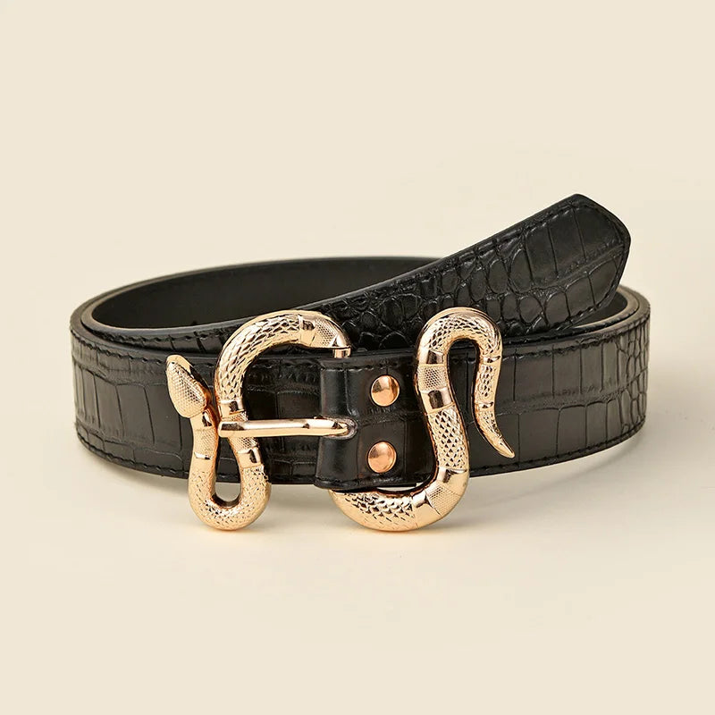 Fashion Women's PU Imitation Crocodile Leather Belt Metal