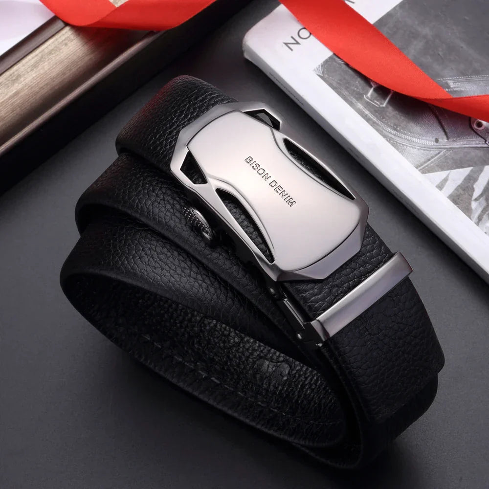BISON DENIM Men's Belt Cow Leather Belts Brand