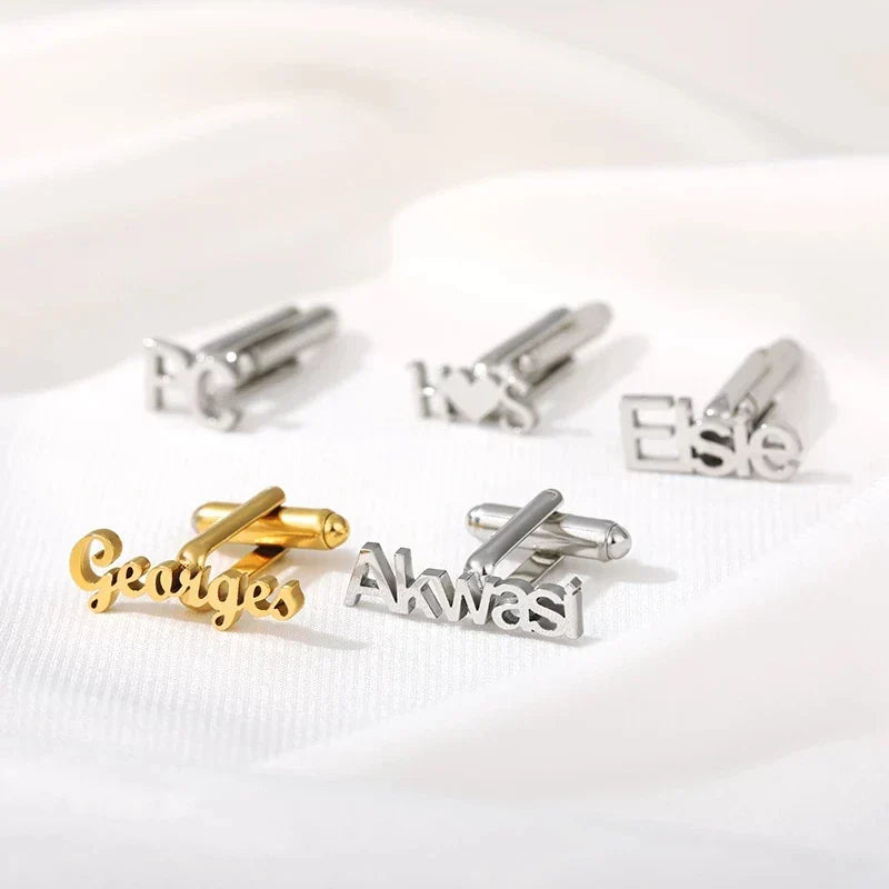 Custom Name Initials Logo Cufflinks Studs Stainless Steel