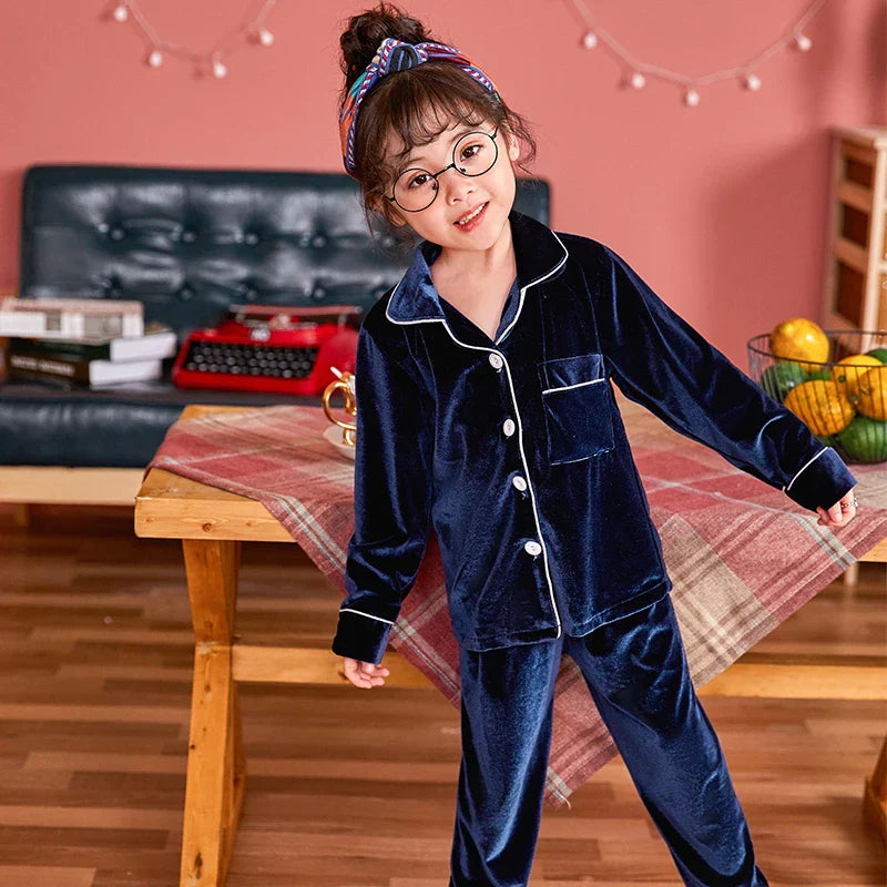 Autumn Winter Children Velour Pajamas Set Teen Warm
