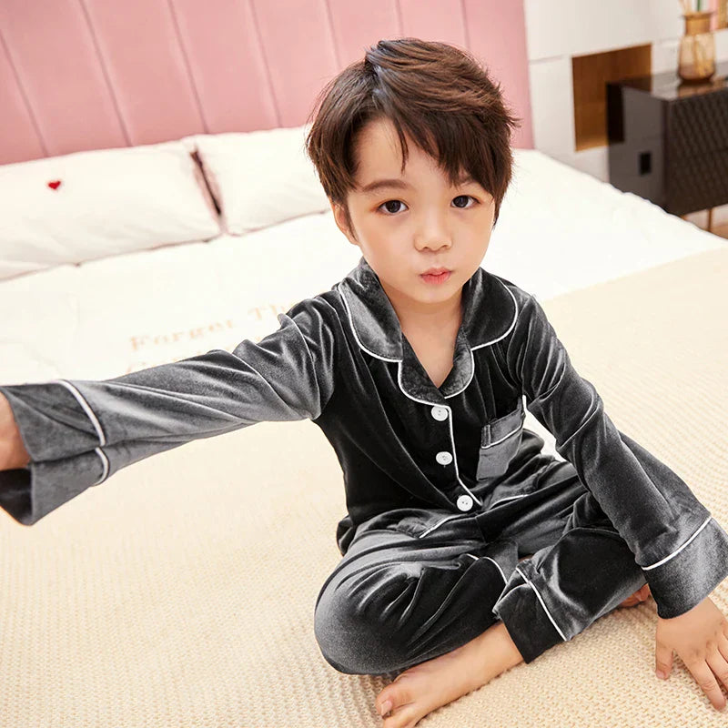 Autumn Winter Children Velour Pajamas Set Teen Warm