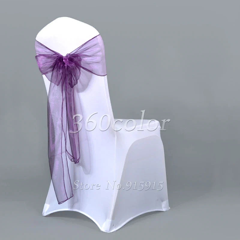 25pcs Sheer Organza Chair Sashes Bow Cover Band