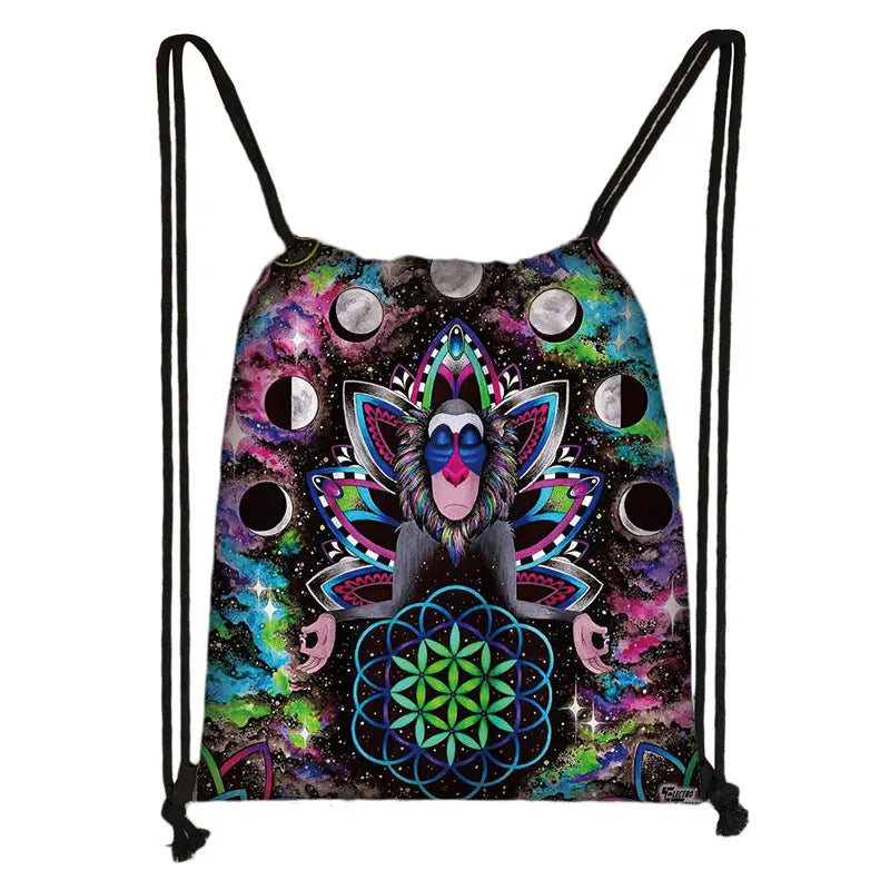 Mandala / Hamsa Fatima Hand/ Buddha Lotus Flower backpack woman Drawstring Bag girls Storage Bag Ladies travel bag