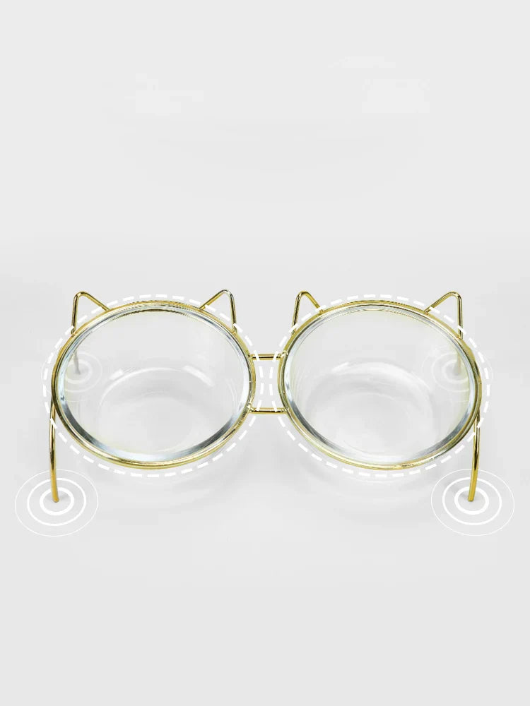 New Non-Slip Glass Double Cat Dog Pet Bowl
