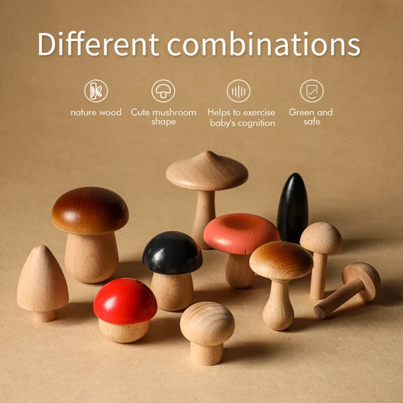 Wood Mushroom Stacking Block Balance Toy Set Montessori