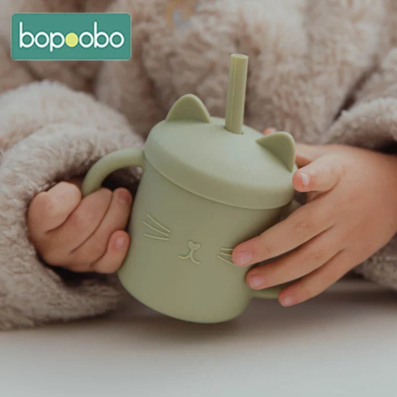 Bopoobo Baby Feeding Straw Cup Baby Cartoon Cat