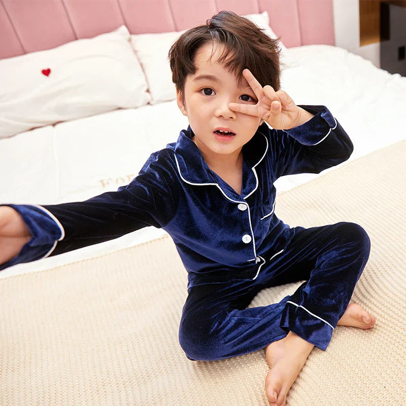 Autumn Winter Children Velour Pajamas Set Teen Warm