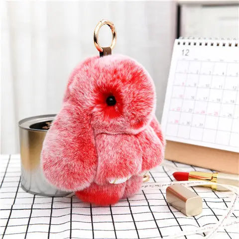Cute Plush Bunny Keychain Women Fur Pom Pom