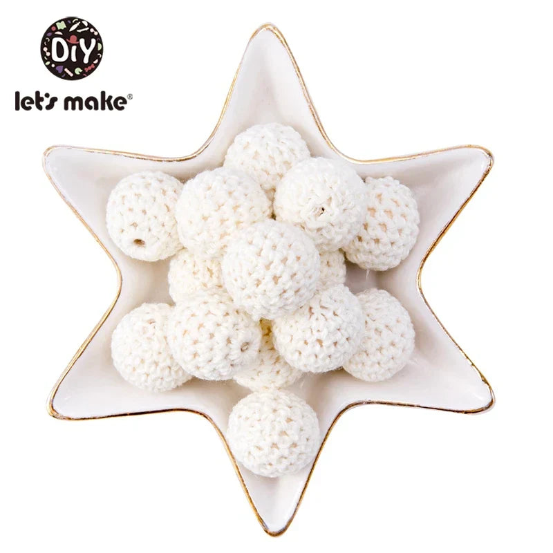 Let's Make 100Pcs Crochet Beaded Wood Teether 16mm