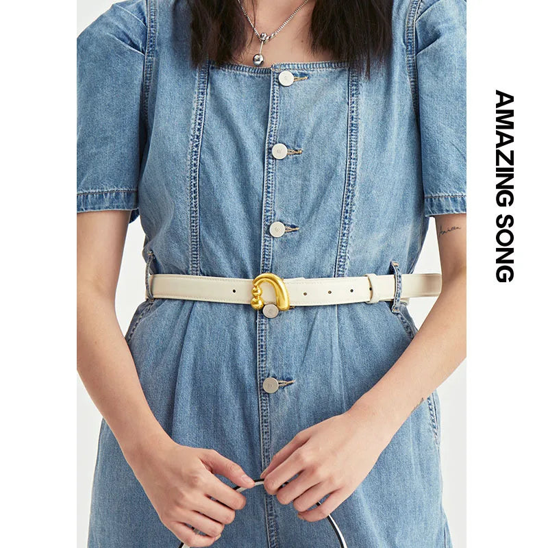 Metal Buckle Studded Belt for Women