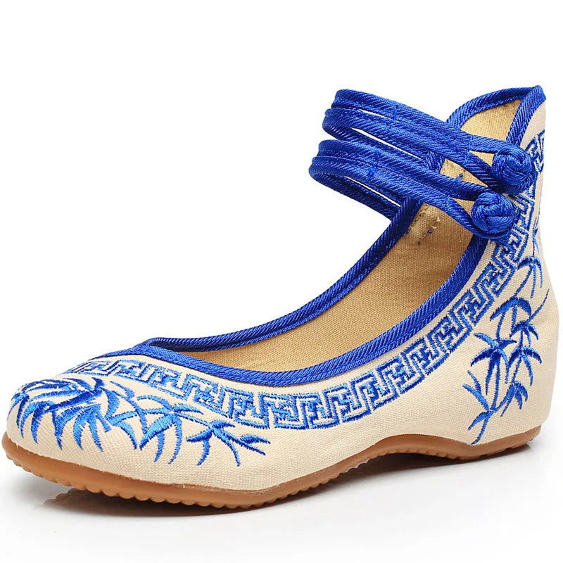Lady models bamboo literati ink Chinese style blue and white porcelain series embroidered cloth shoes women's shoes WSH2296