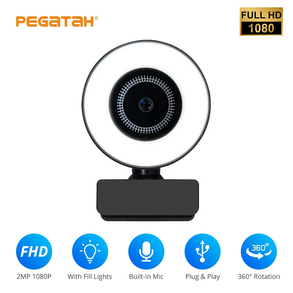 Webcam 1080P mini camera Fill Light Webcam with