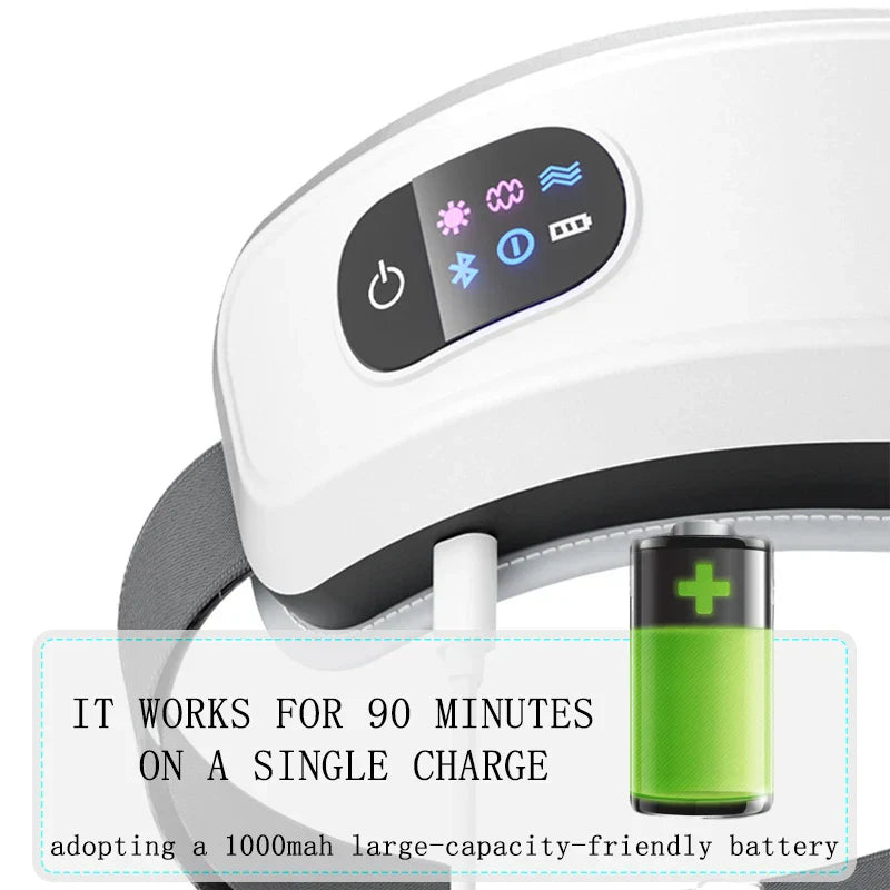 Heated Eye Massager 16D Smart Airbag Vibration Eye Care Instrument With Bluetooth Eye Massage Glasses Fatigue Pouch & Wrinkle