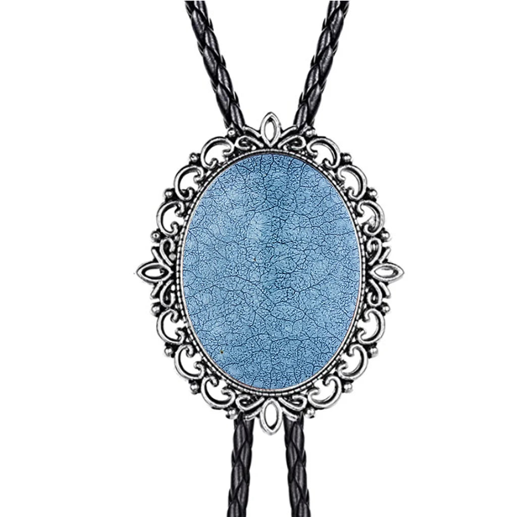 Hollow pattern emerald bolo tie leather cord necklace