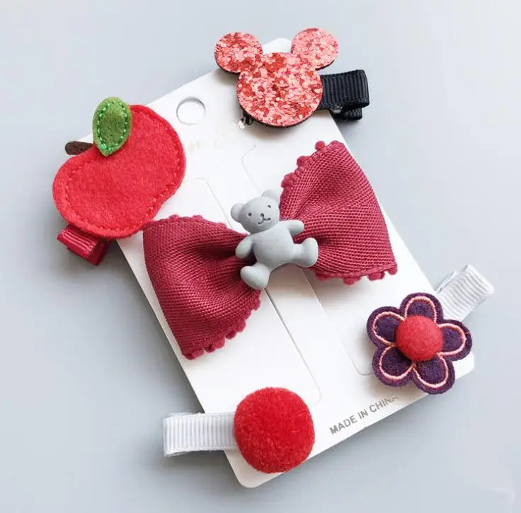 New cute bear girls hair bows 5pcs children