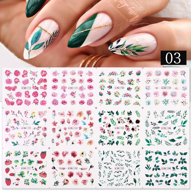 12 Designs Nail Stickers Set Mixed Floral Geometric