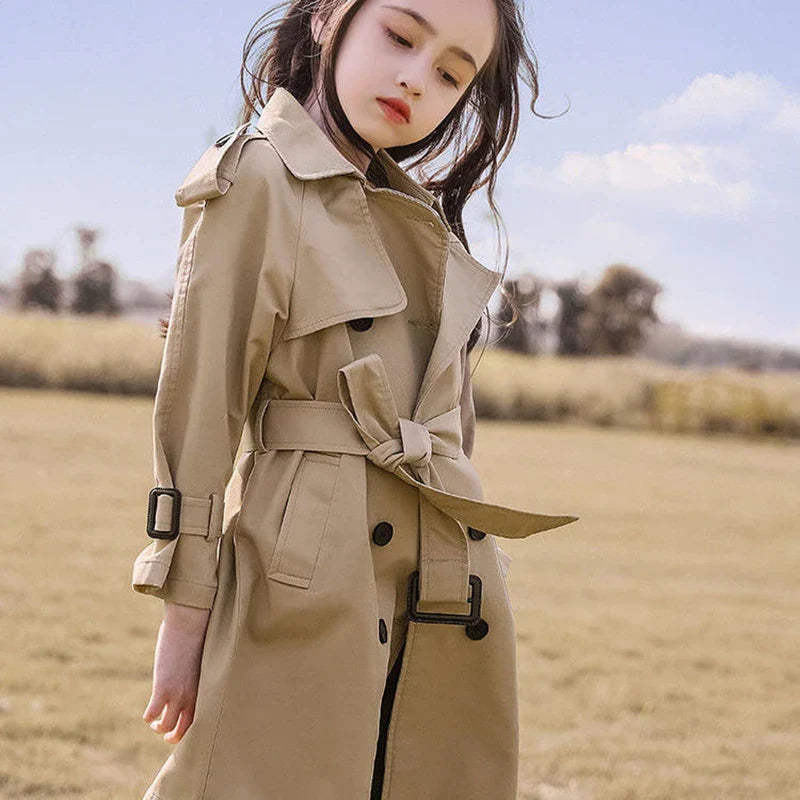 2024 Spring Autumn Cotton Teen Girls Long Trench